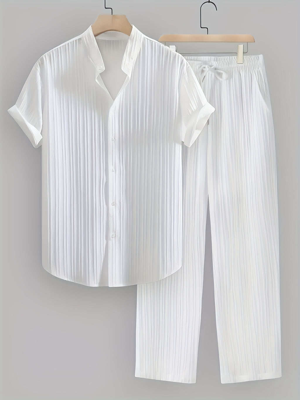 Men'S Summer Casual 2-Piece Striped Polyester Set