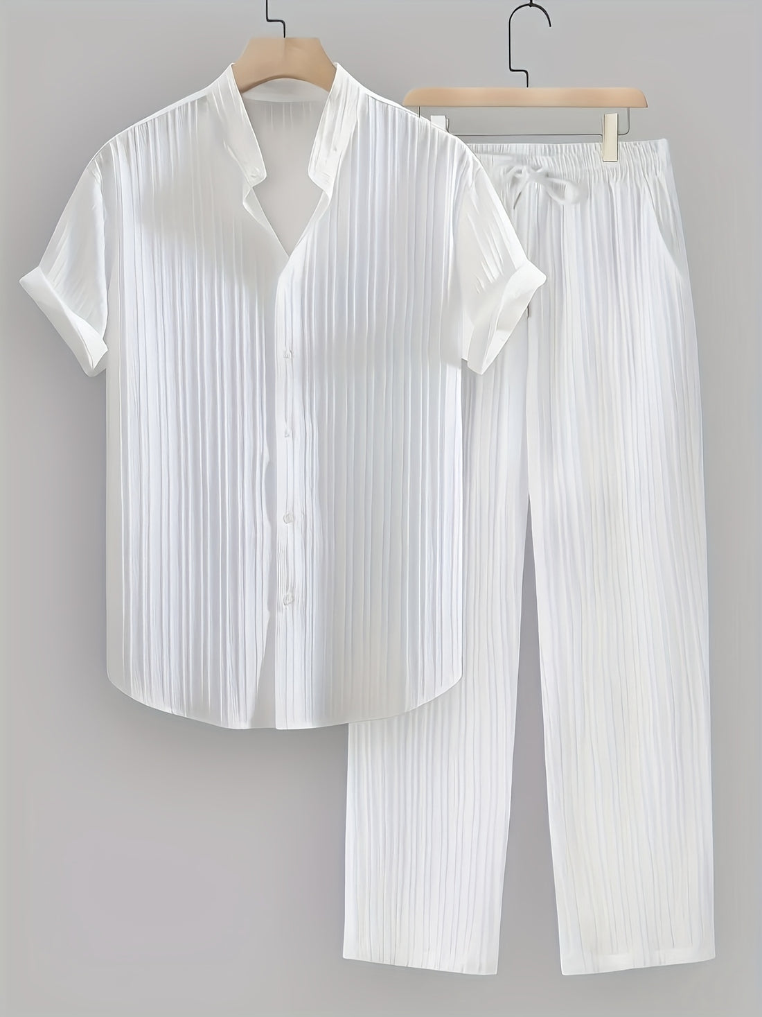 Men'S Summer Casual 2-Piece Striped Polyester Set