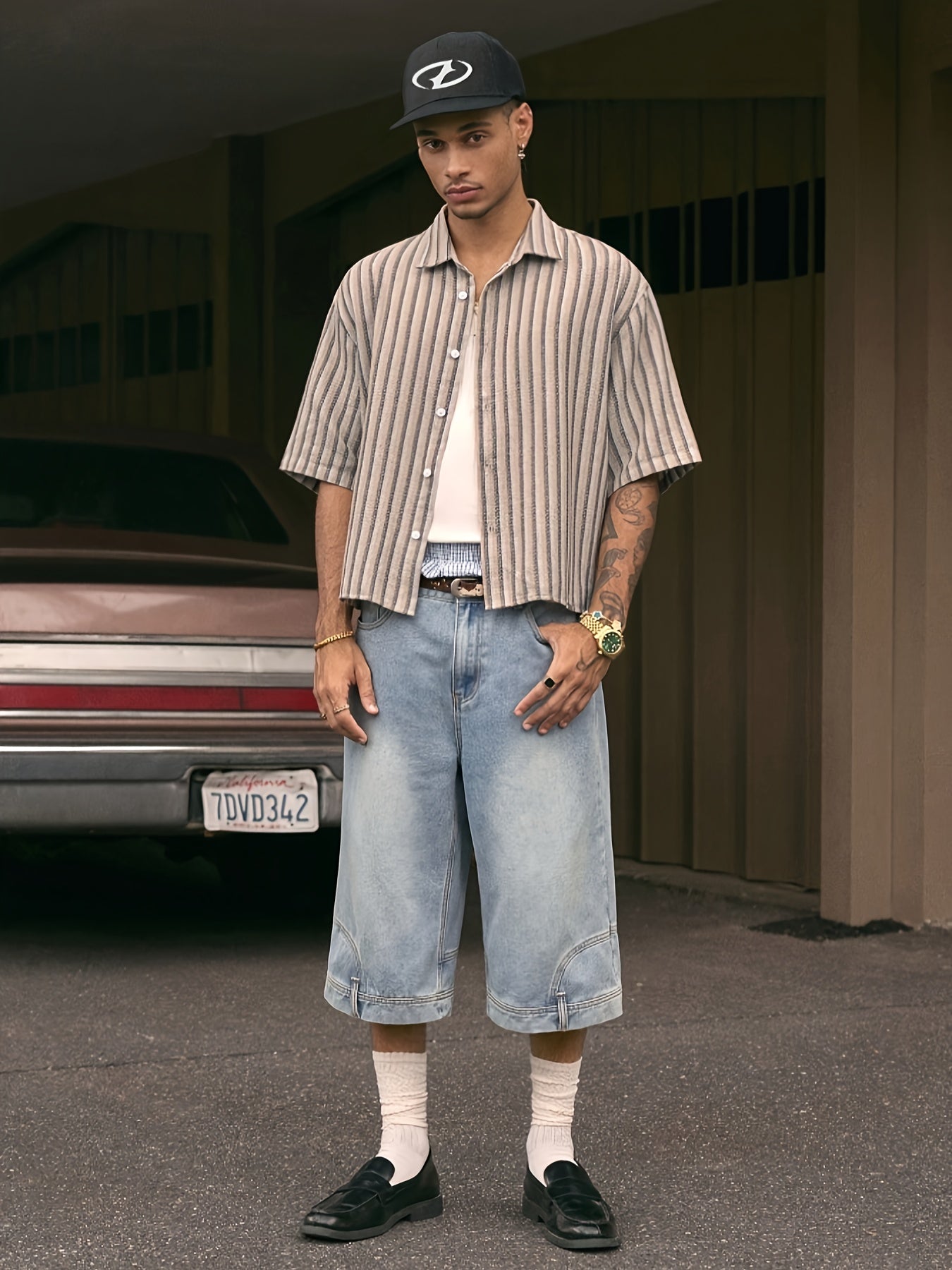 Men's Loose Fit Non-Stretch Woven Button-Up Shirt