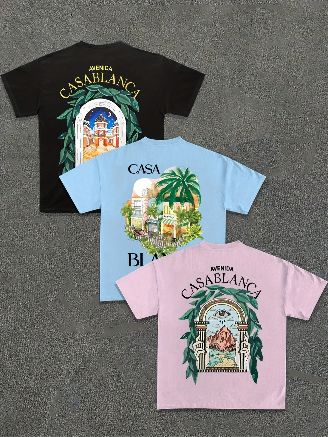 3pcs Men's Casablanca Casual Short Sleeve T-Shirts