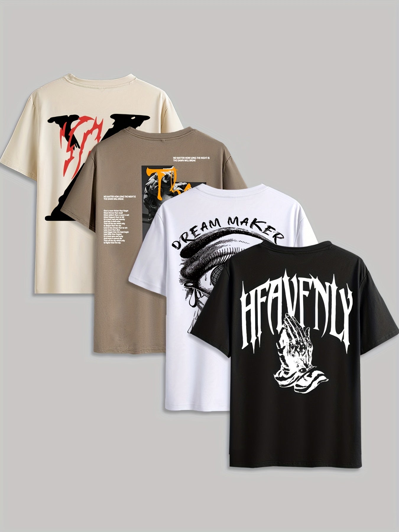 4pcs Men's Graphic Tees - "Heavenly" & More Designs