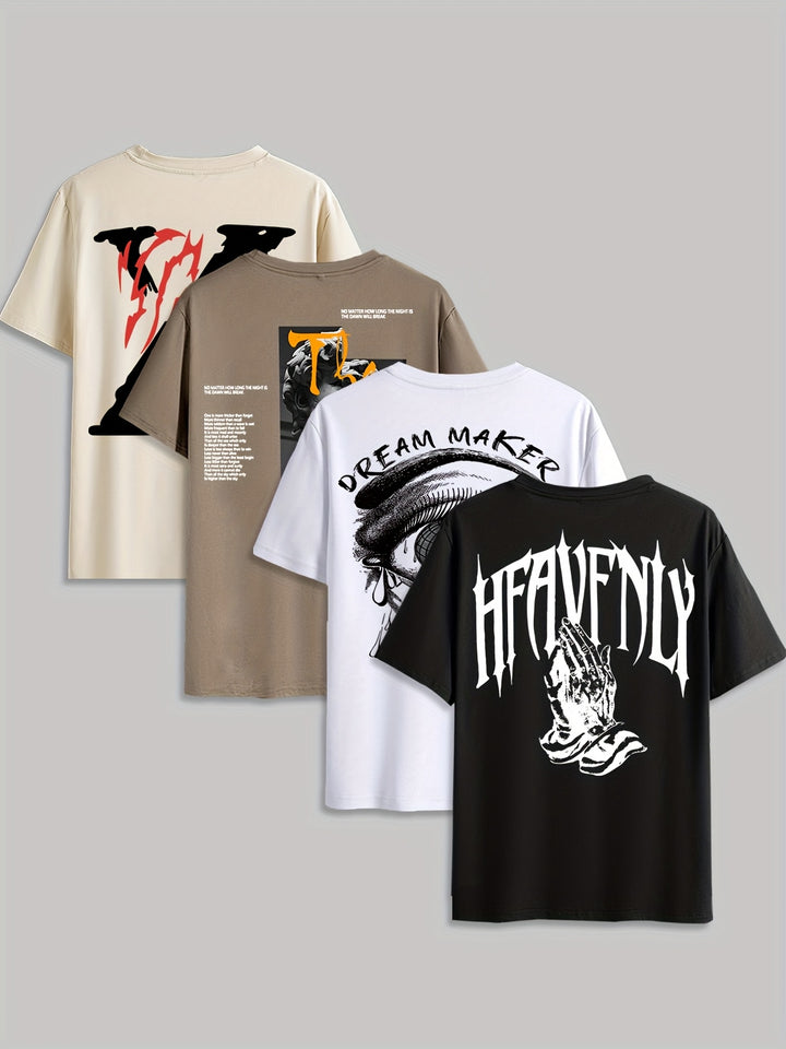 4pcs Men's Graphic Tees - "Heavenly" & More Designs