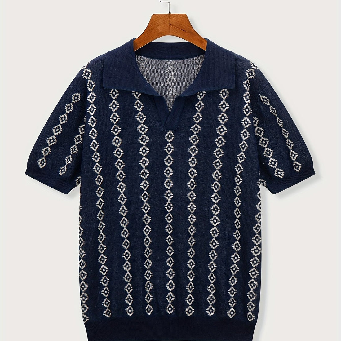 Men's Rhombus Patterns Short Sleeve Knit Sweater For Autumn And Winter