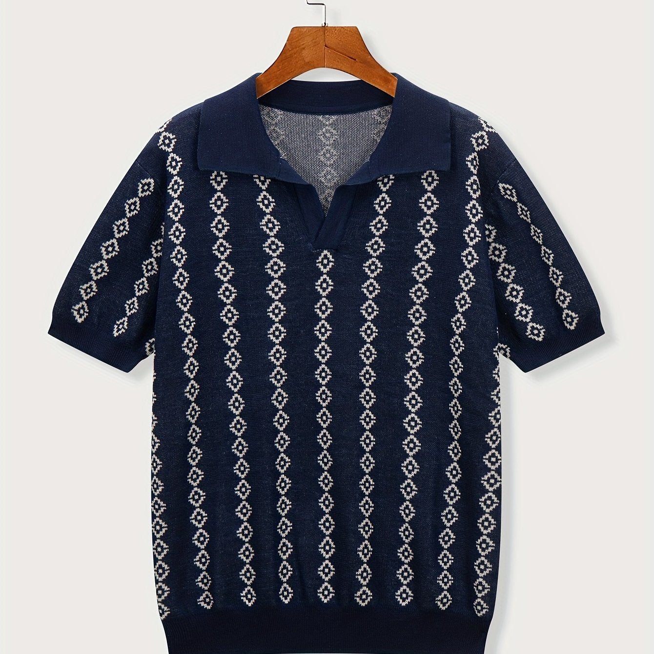 Men's Rhombus Patterns Short Sleeve Knit Sweater For Autumn And Winter