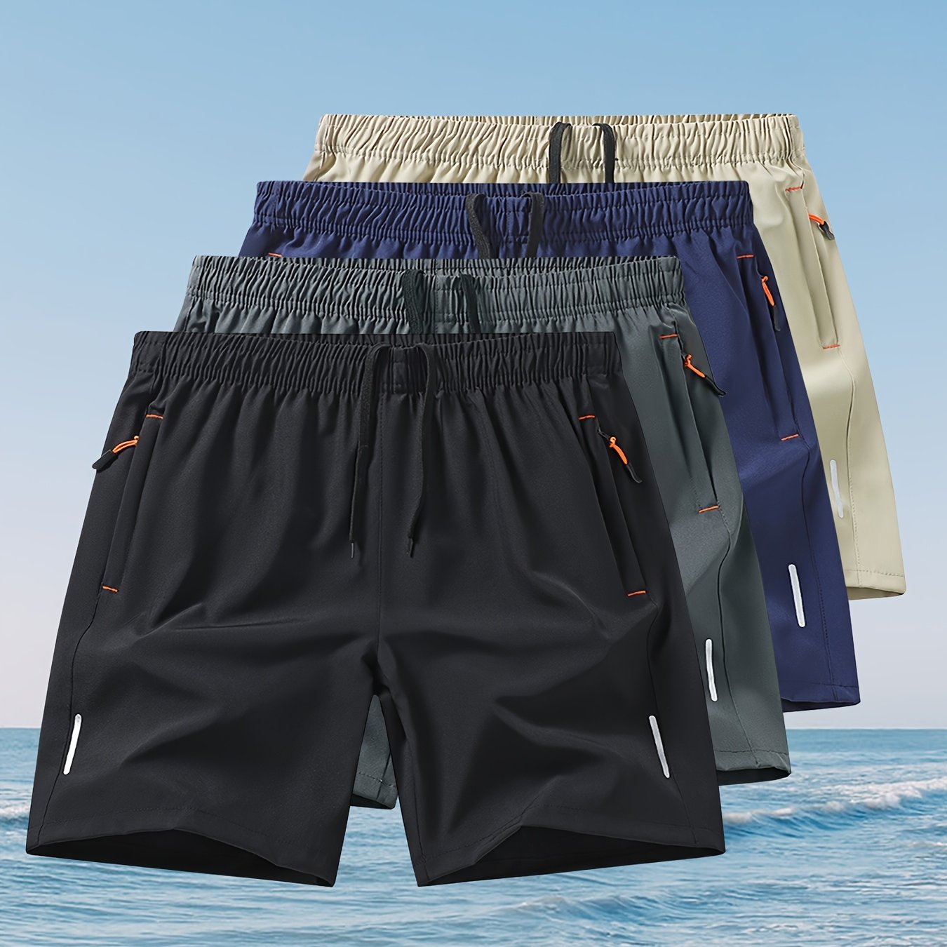 4pcs Men's Quick-Dry Swim Shorts with Zippered Pockets