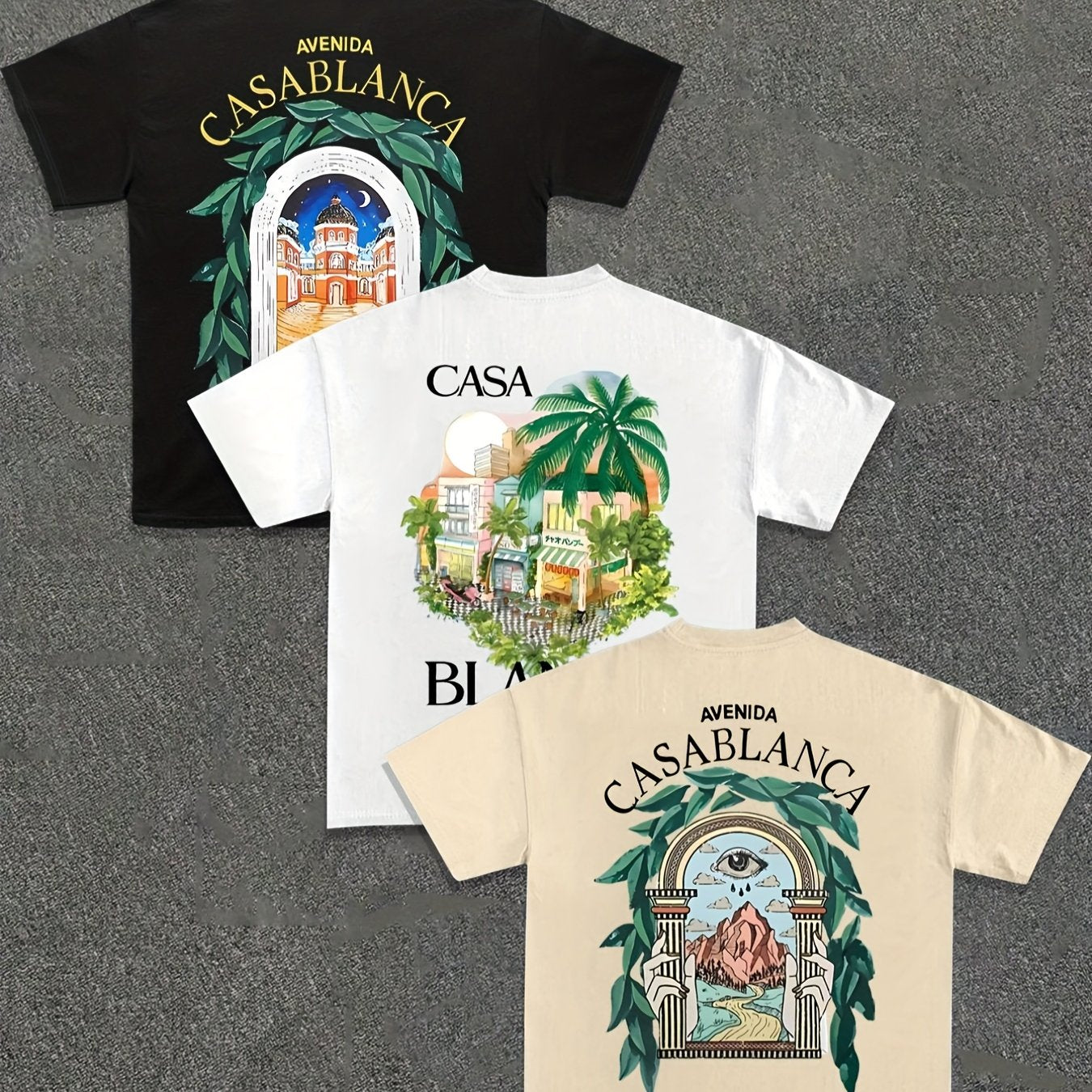 3pcs Men's Casablanca Casual Short Sleeve T-Shirts