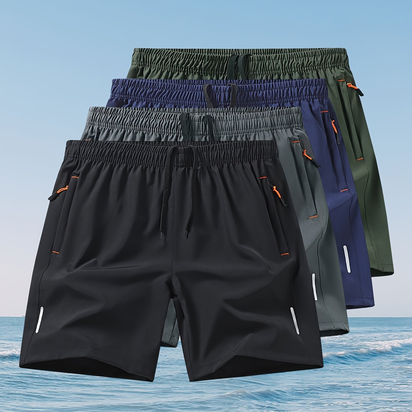 4pcs Men's Quick-Dry Swim Shorts with Zippered Pockets