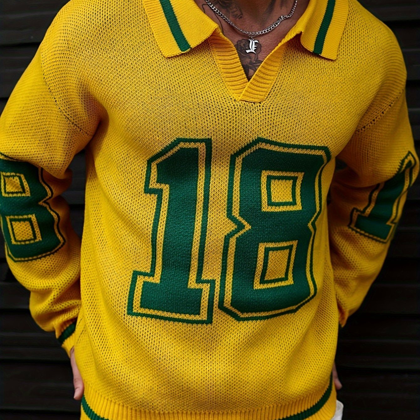 Men'S Basketball-Inspired Knit Sweater - Long Sleeve