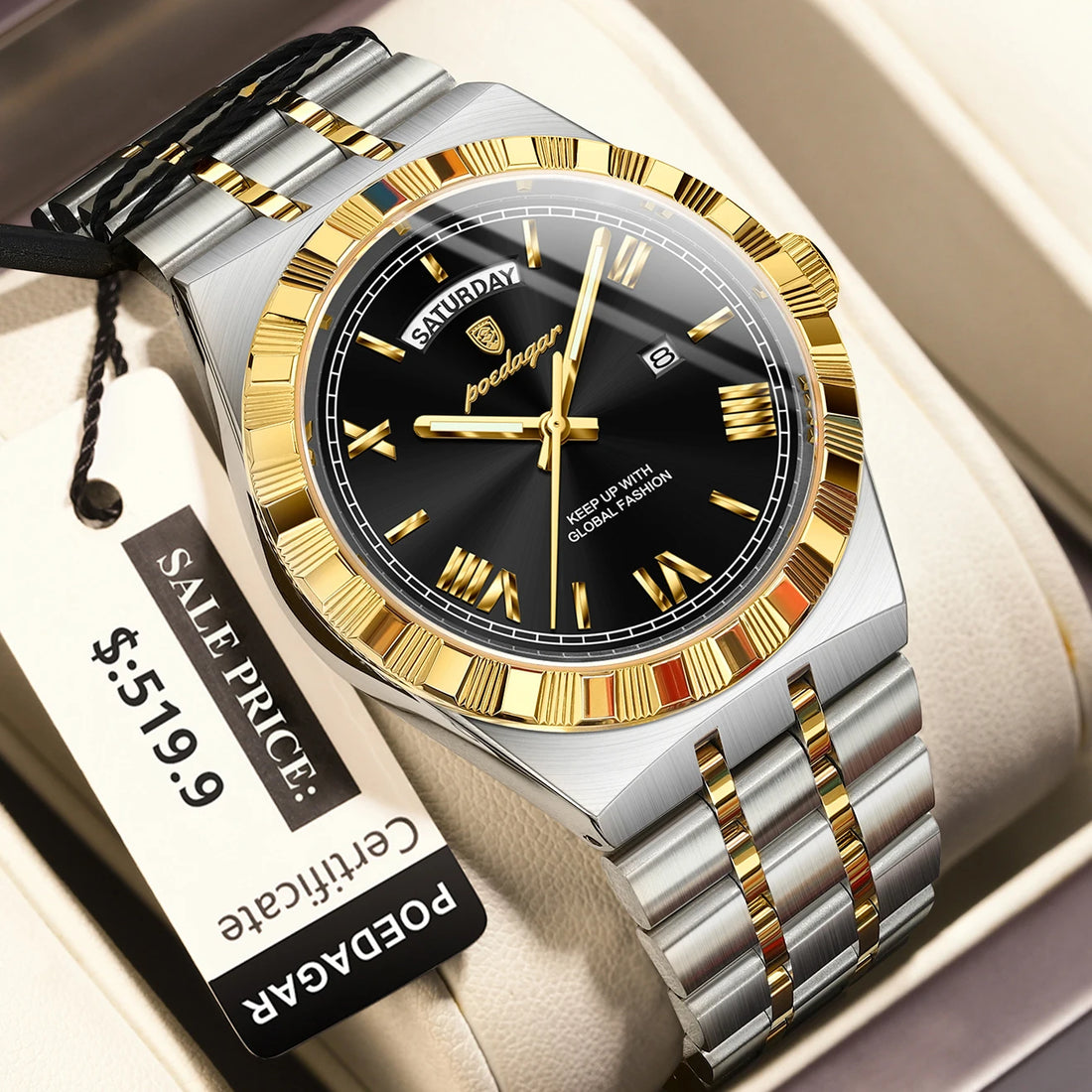 Business Man Watch with Date-Week Waterproof Quartz Material