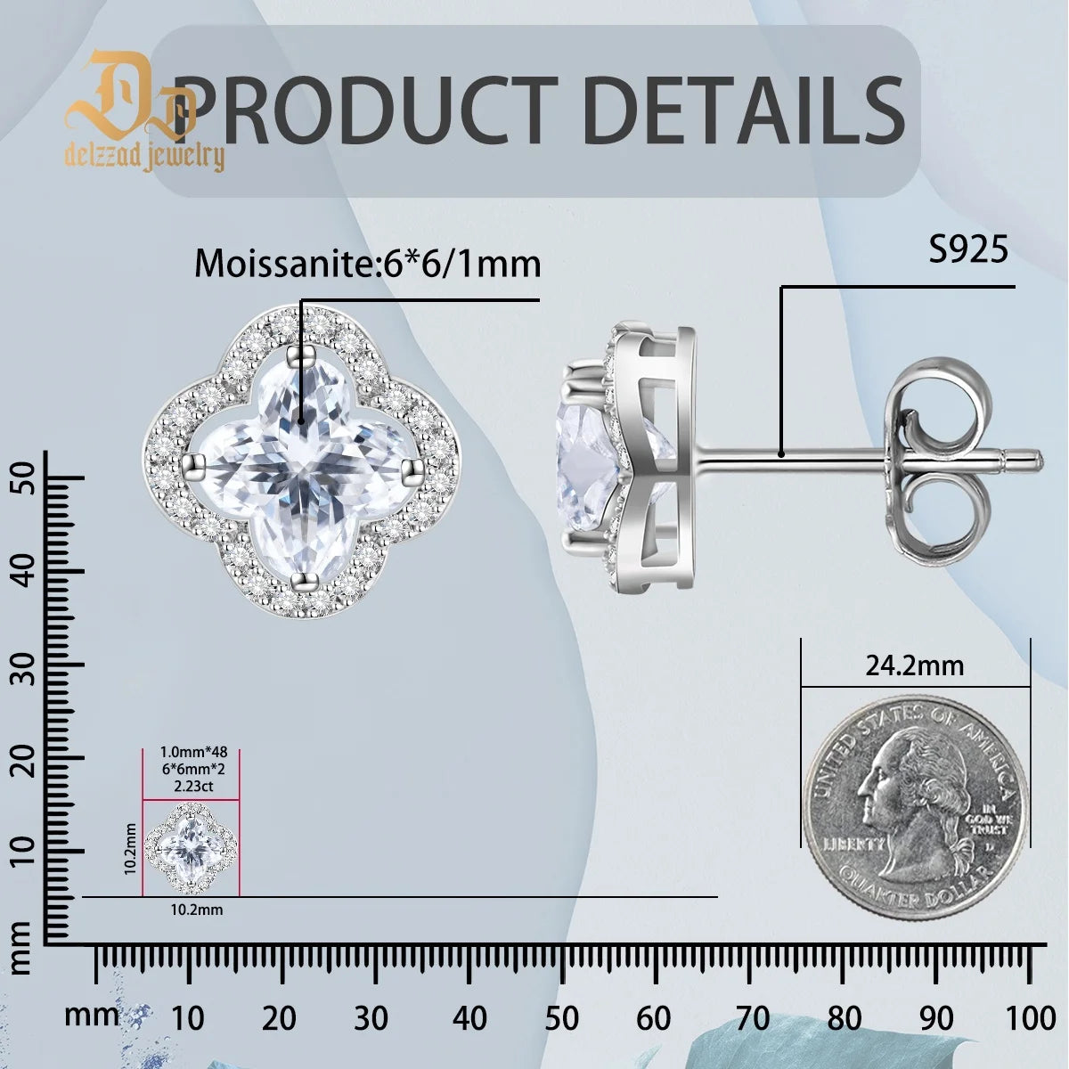Moissanite VVS1 D Color Women's Botanical Collection Earrings 925 Sterling Silver