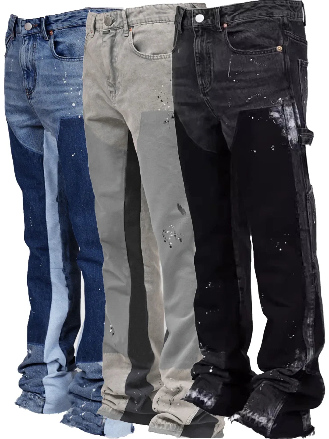 Elastic Patchwork Denim Layered Flared Pants