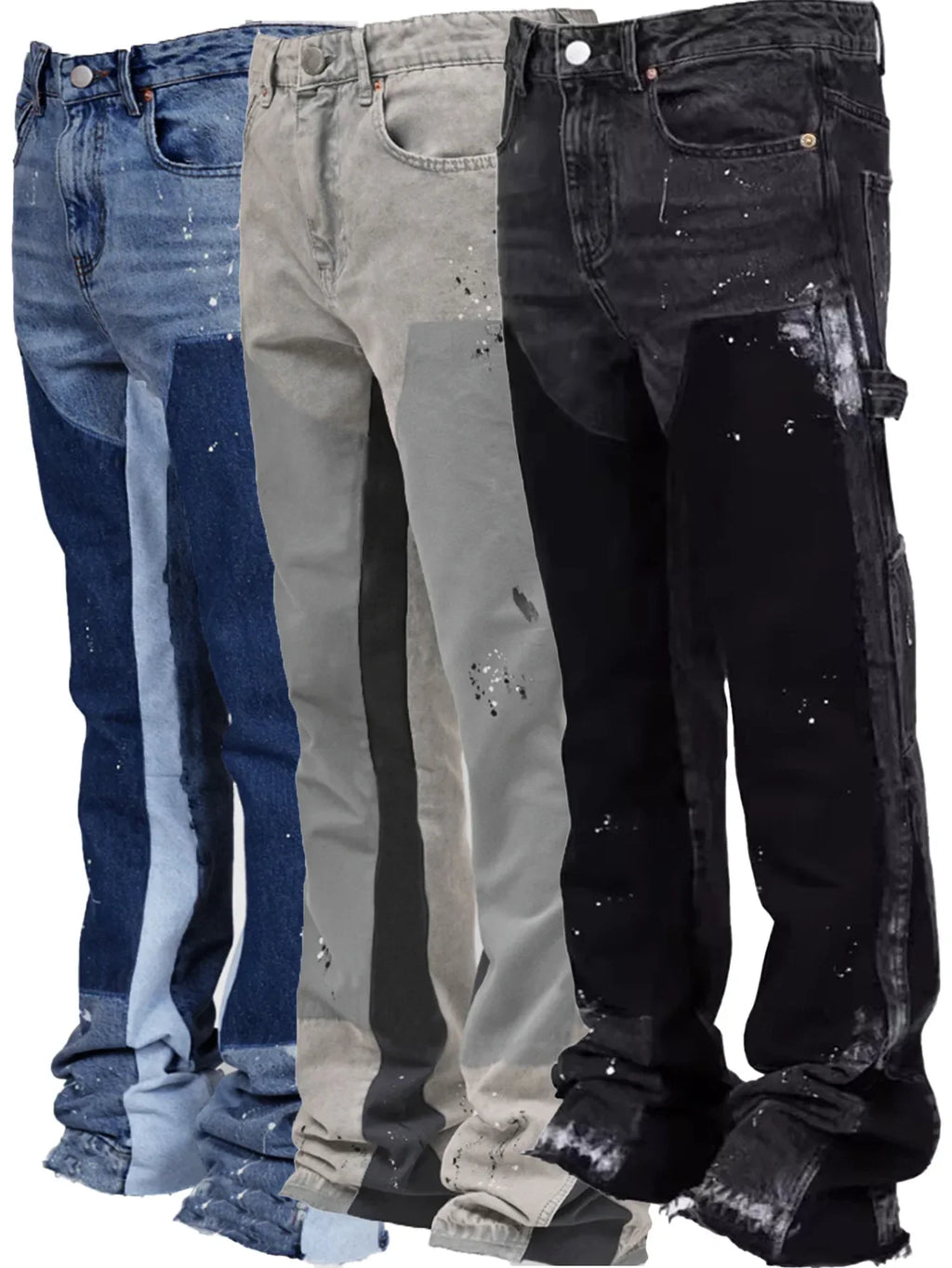 Elastic Patchwork Denim Layered Flared Pants