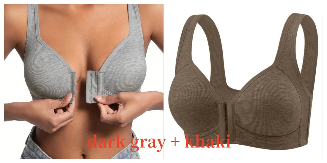 Women's Wire-Free Front Closure Solid Color Bra with Full Coverage
