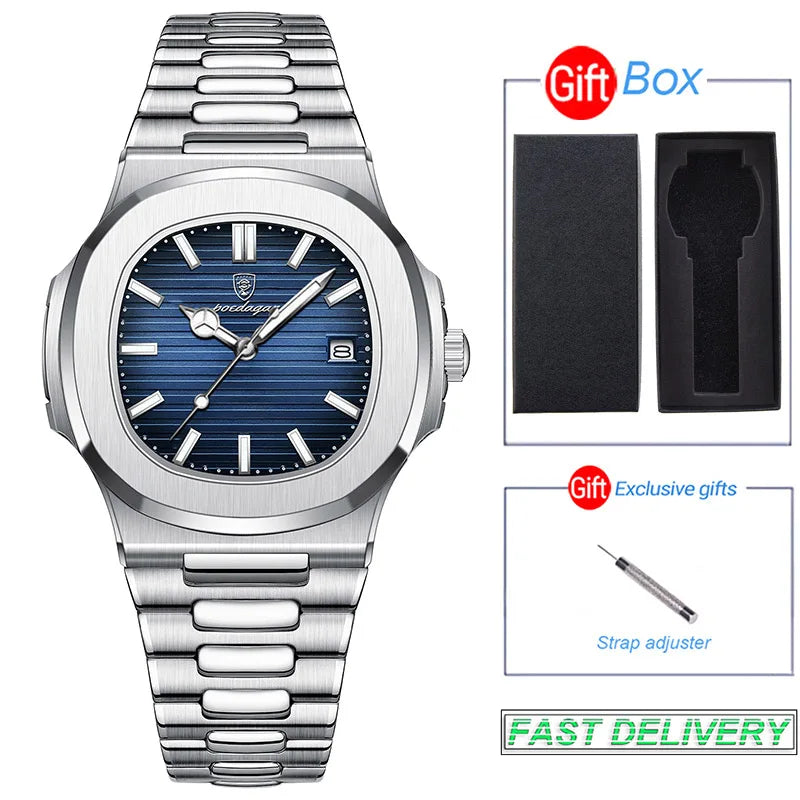 Stainless Steel Watch Men Luxury Brand Business Luminous Waterproof Quartz Wristwatches