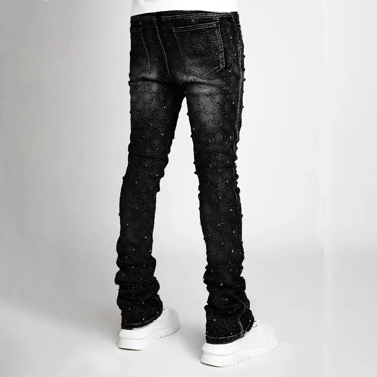 Blue Stretchy Stacked Pearls Skinny Jeans For Men 2024