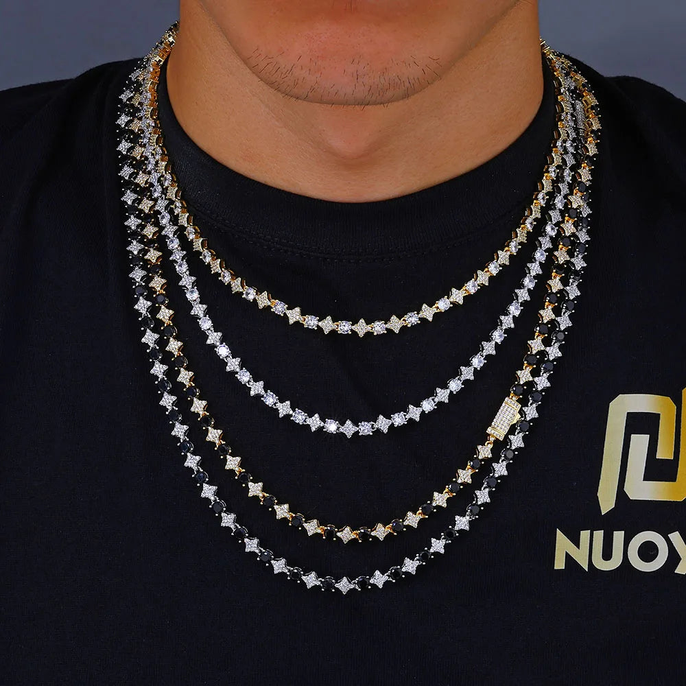 Sparkling Iced Out Cut Star Tennis Chain and Necklace