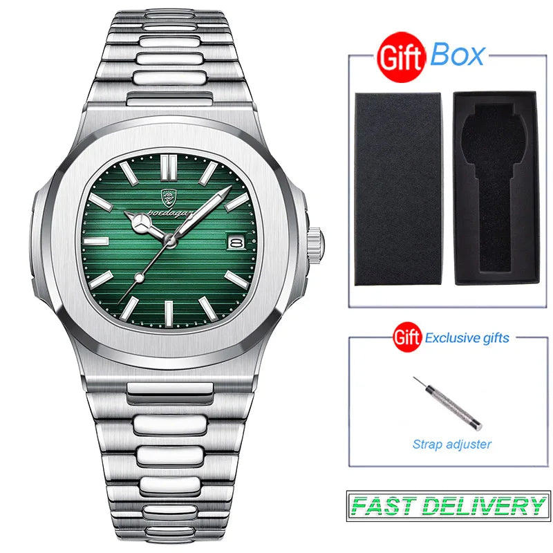 Stainless Steel Watch Men Luxury Brand Business Luminous Waterproof Quartz Wristwatches