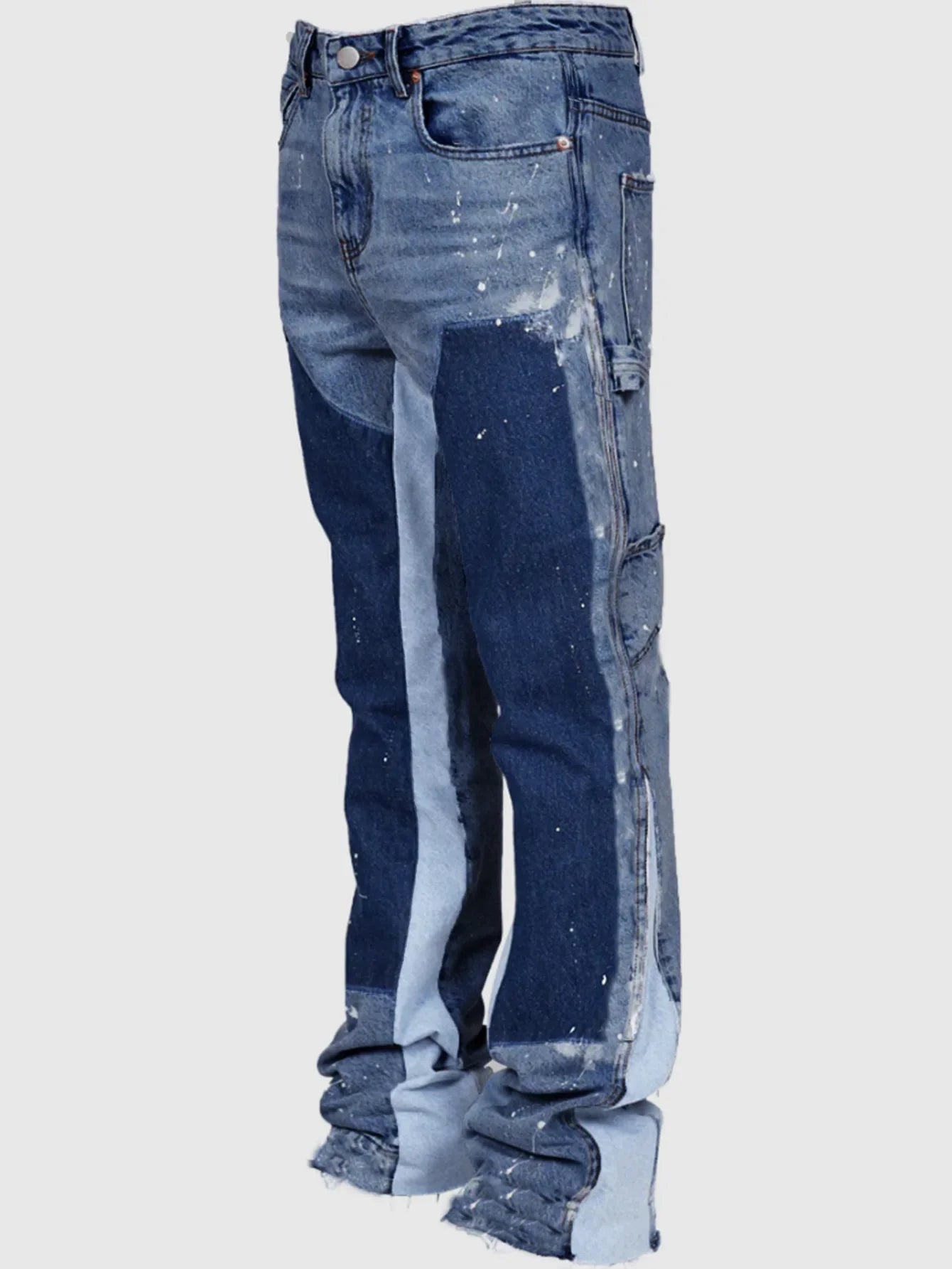 Elastic Patchwork Denim Layered Flared Pants