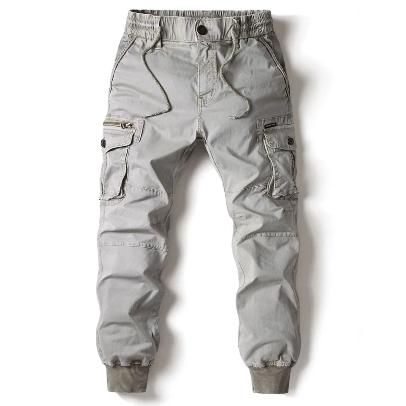 Men Casual Cargo Pants with Elastic Cotton Waist