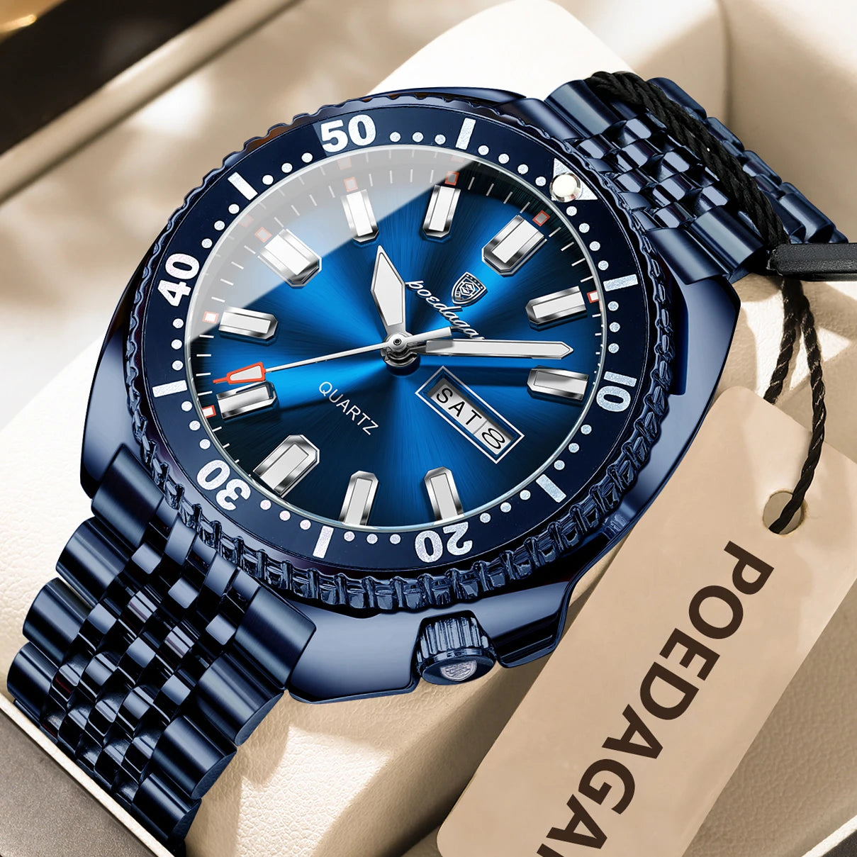 Stainless Steel Business Men Date-Week Waterproof Luminous Luxury Man Wristwatch