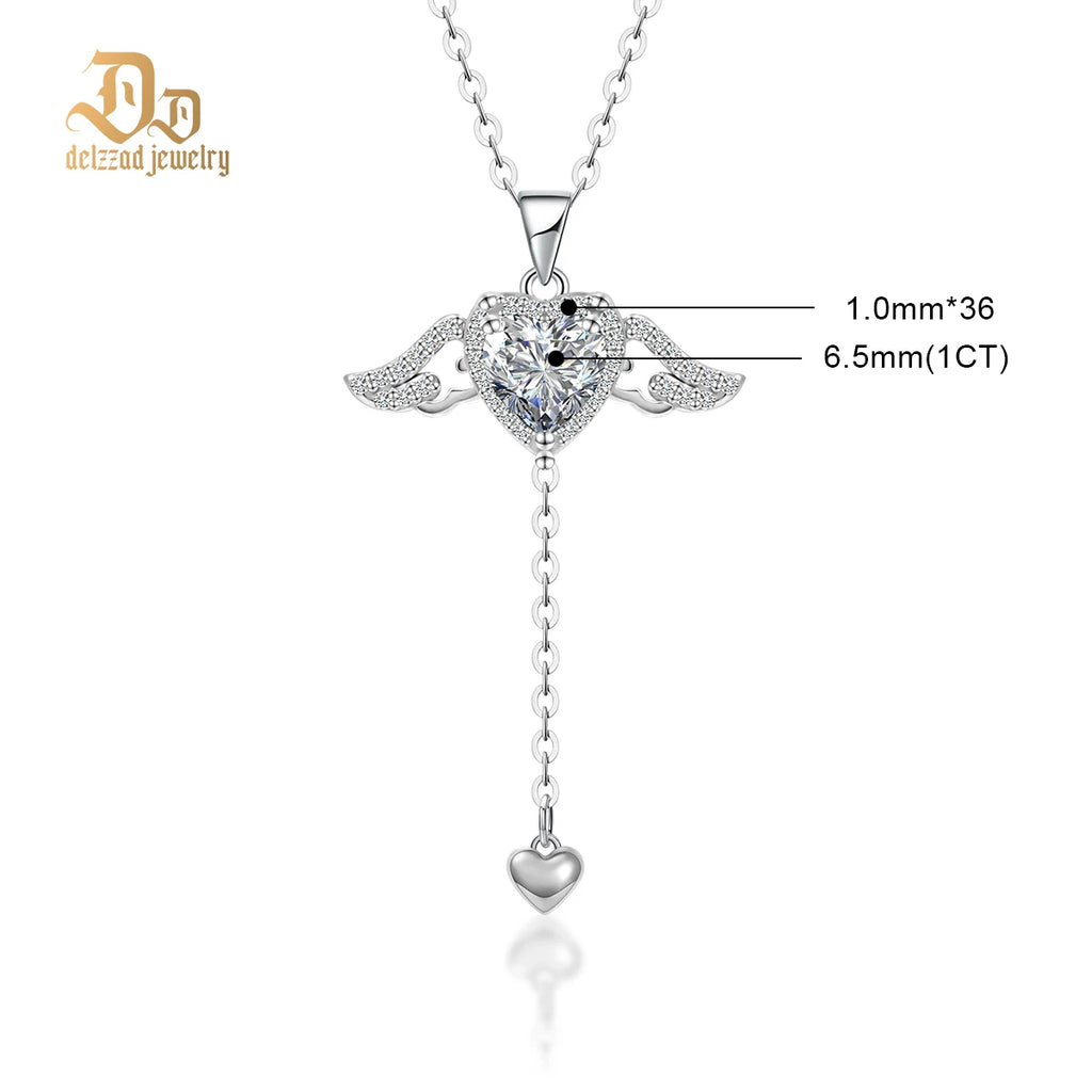 Delzzad 100% S925 Sterling Silver Irregular VVS Moissanite 1ct Cute Angel Pendant Simple Necklace Shiny Luxury Boutique Jewelry