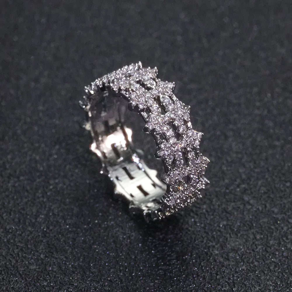 ESKEEM Cross Finger Ring Hip Hop Jewelry Ice Out Prong Setting AAAAA CZ Diamond Cuban Ring for Him Her