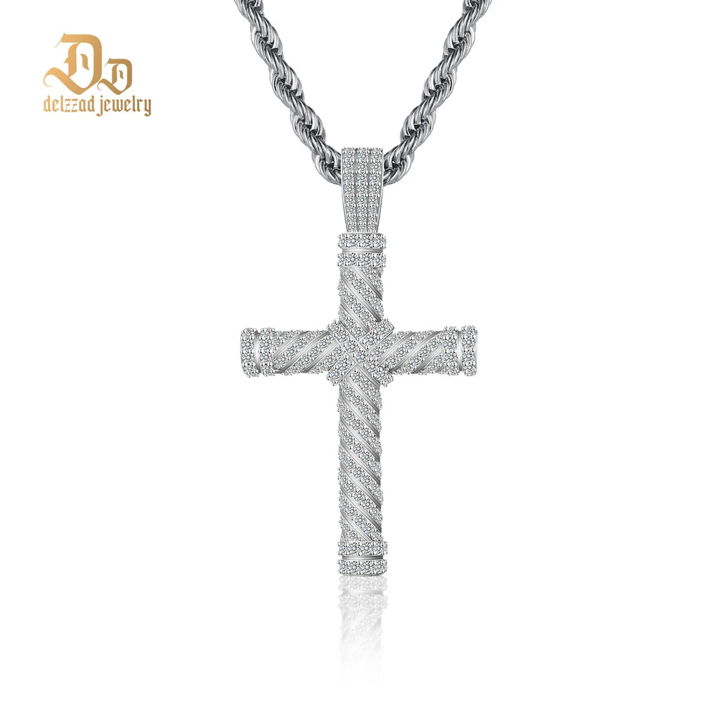 Authentic 100% S925 Sterling Silver Moissanite Screw Cross Pendant