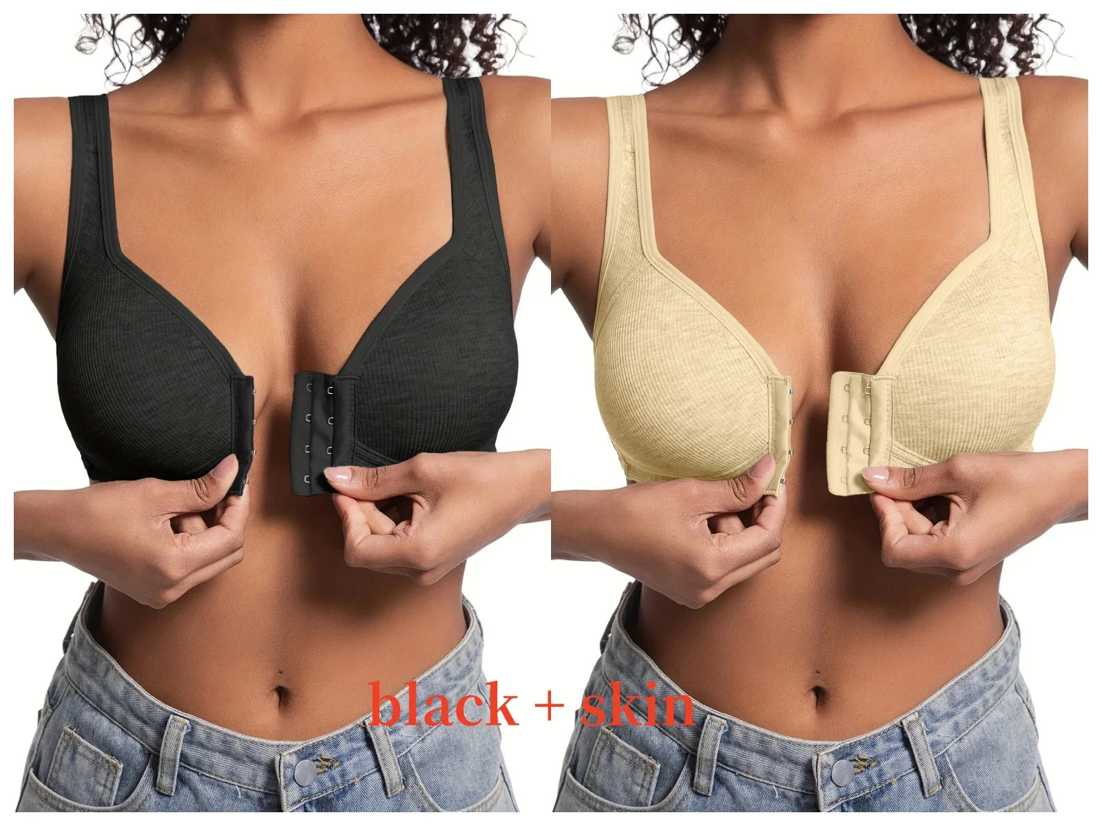 Women's Wire-Free Front Closure Solid Color Bra with Full Coverage