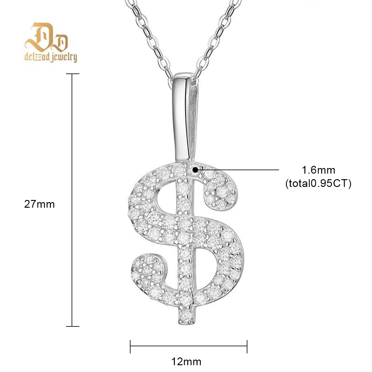 2025 Delzzad Exquisite US Gold Pendant 100% S925 Sterling Silver VVS Moissanite Unisex Simple Sports OL Style Jewelry Party Gift