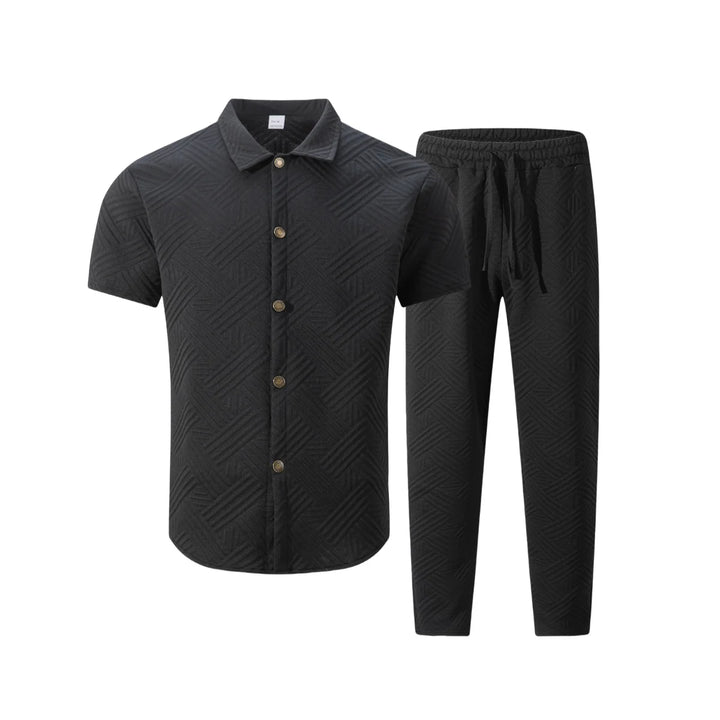 fashionable and trendy two-piece short-sleeved shirt with long pants