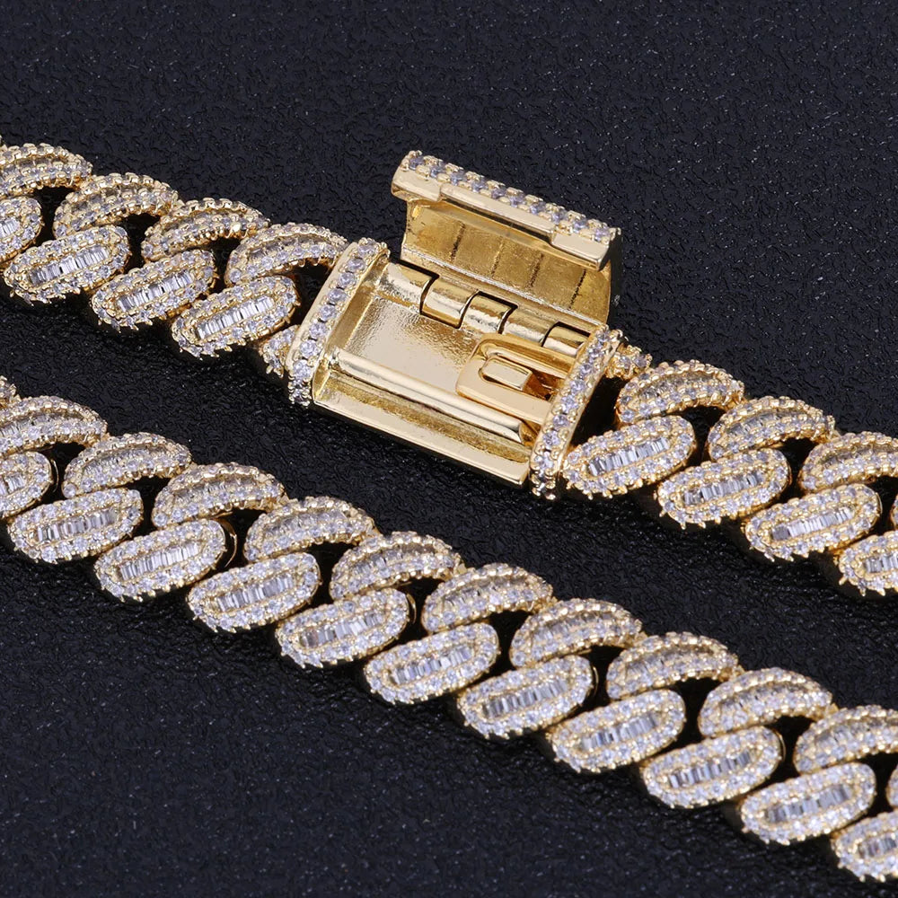 Baguette Cuban Link Iced Out Mixed Inlay Simulated Diamond
