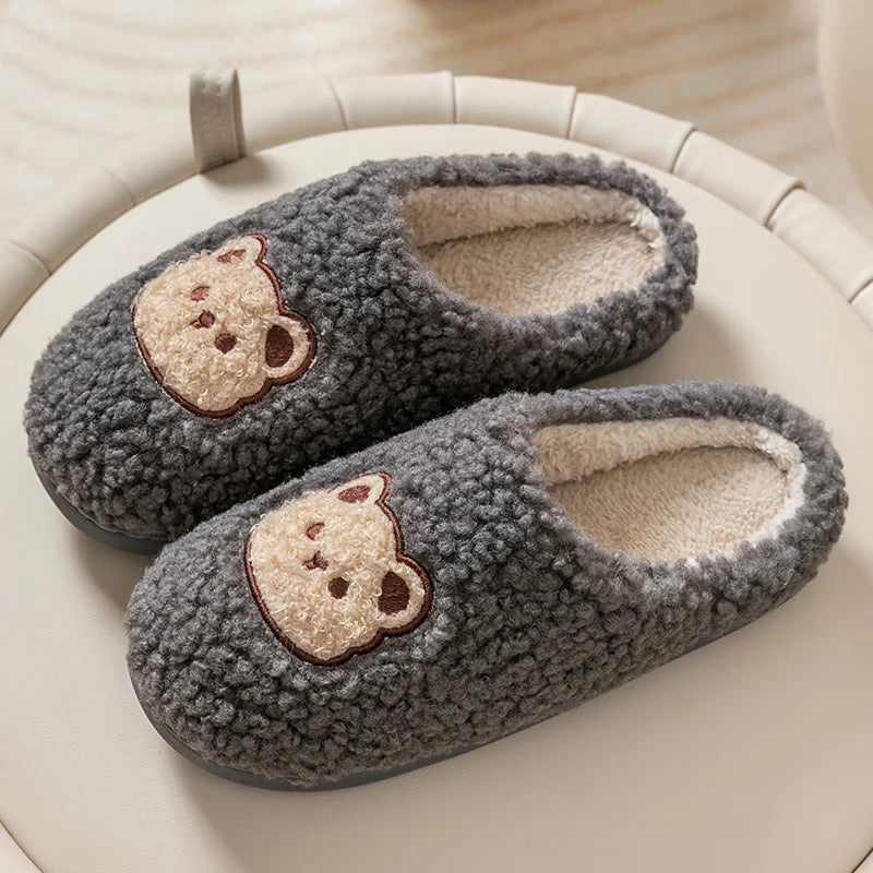 Cute Bear Fluffy Warm Indoor Slippers