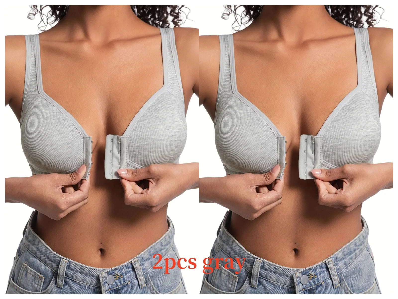 Women's Wire-Free Front Closure Solid Color Bra with Full Coverage
