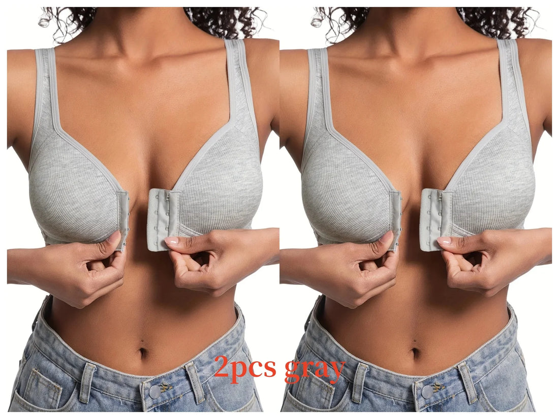 Women's Wire-Free Front Closure Solid Color Bra with Full Coverage