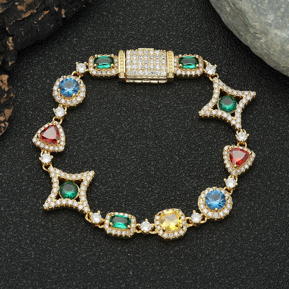 Dazzling Bracelets Mixed Gemstone with 18K Gold-Plating