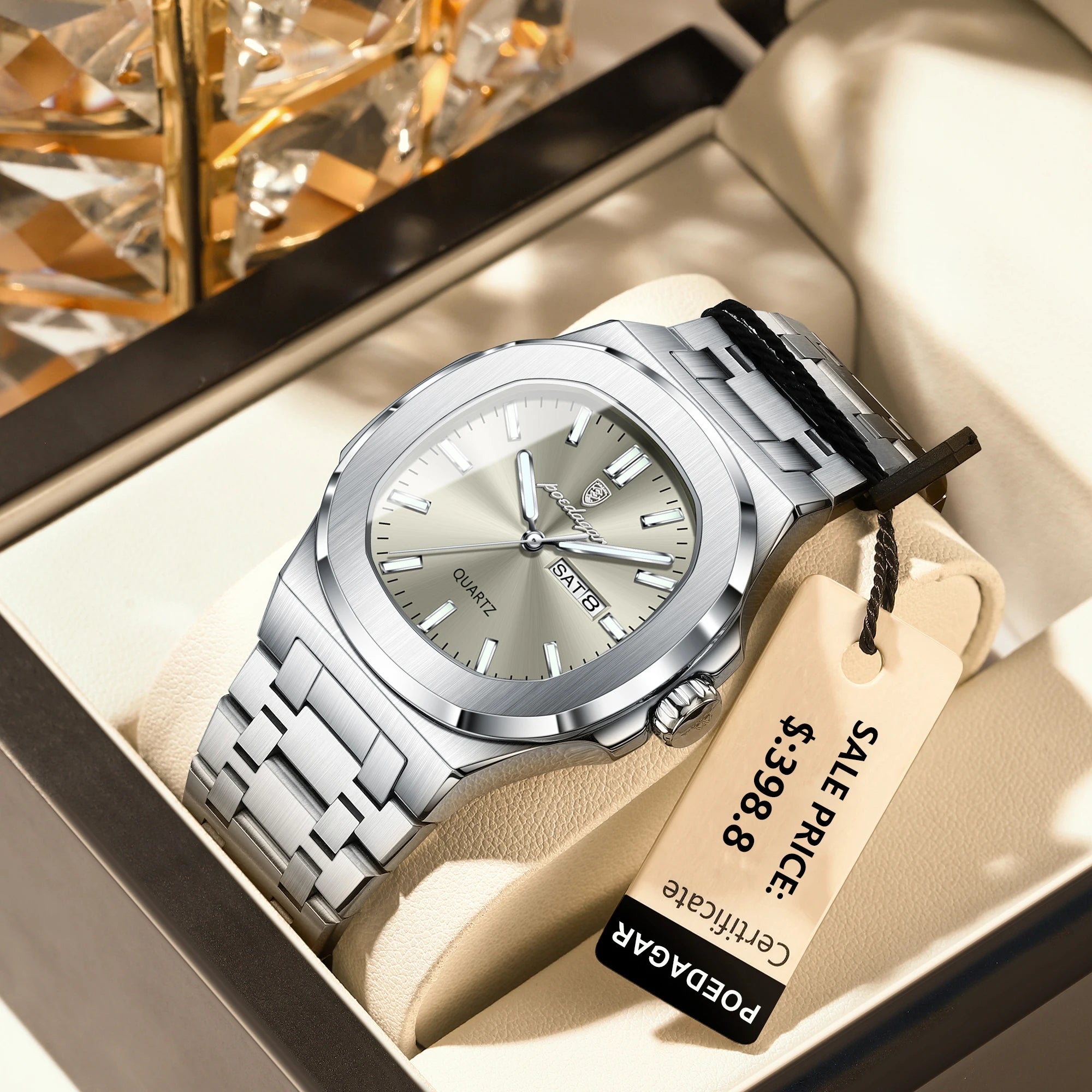 Trendy Casual Wristwatch For Men with Day-Date Stainless Steel