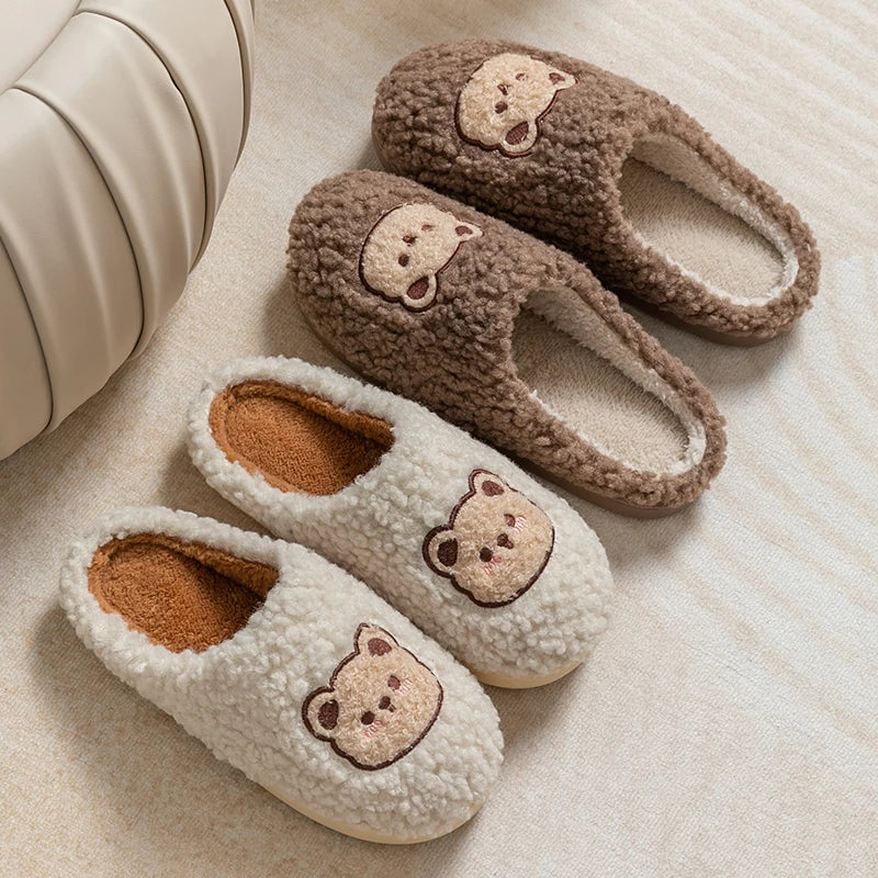 Cute Bear Fluffy Warm Indoor Slippers