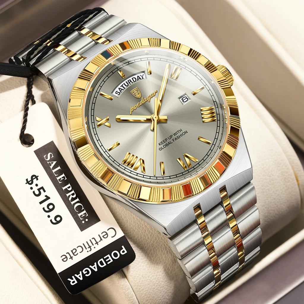 Business Man Watch with Date-Week Waterproof Quartz Material