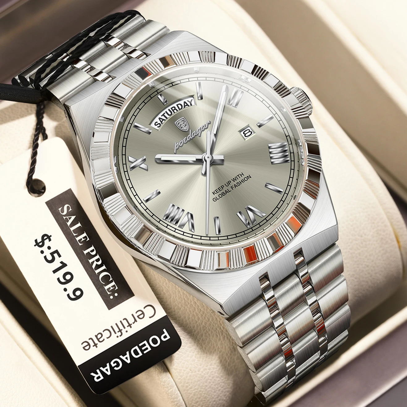 Business Man Watch with Date-Week Waterproof Quartz Material