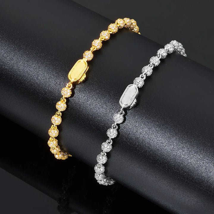 Luxury 18K Gold 4MM Bead Chain Bracelet with Full Diamond R