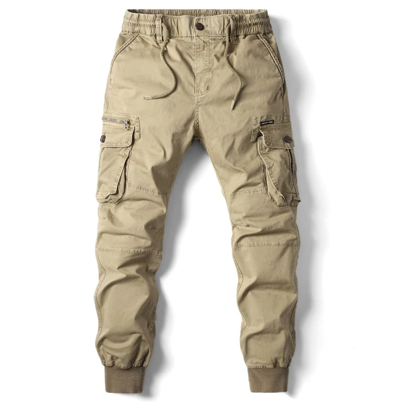 Men Casual Cargo Pants with Elastic Cotton Waist