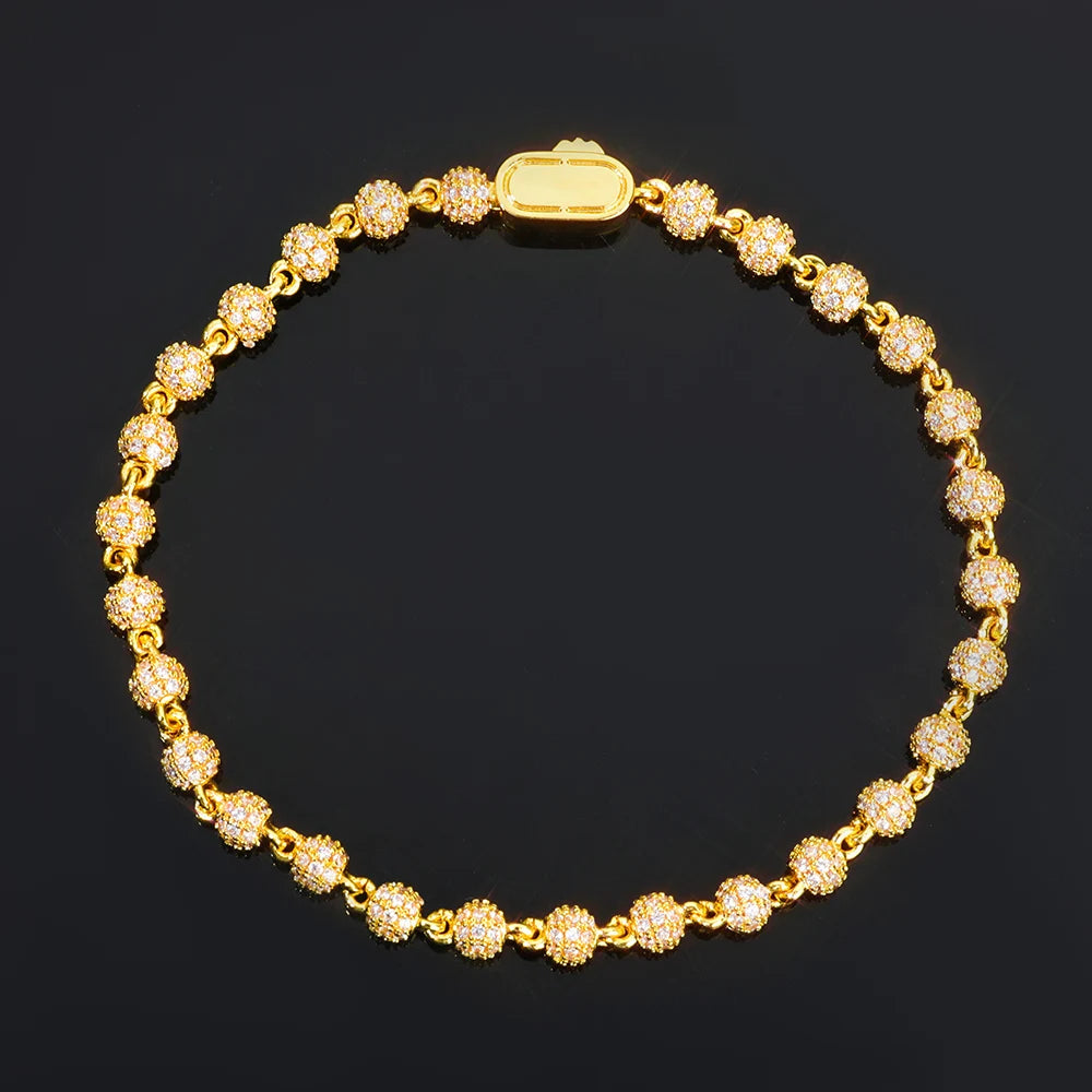 Luxury 18K Gold 4MM Bead Chain Bracelet with Full Diamond R