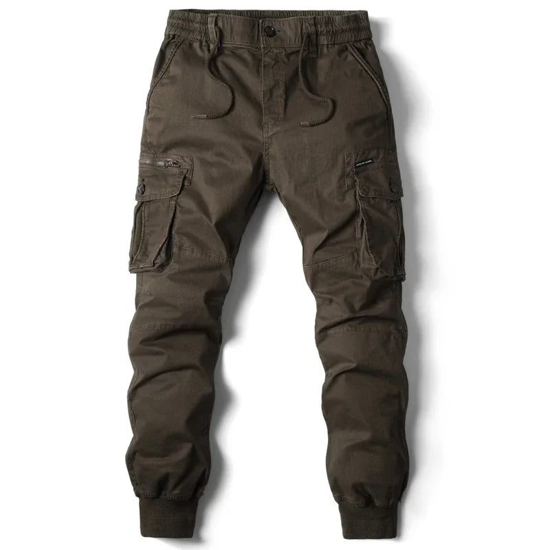 Men Casual Cargo Pants with Elastic Cotton Waist