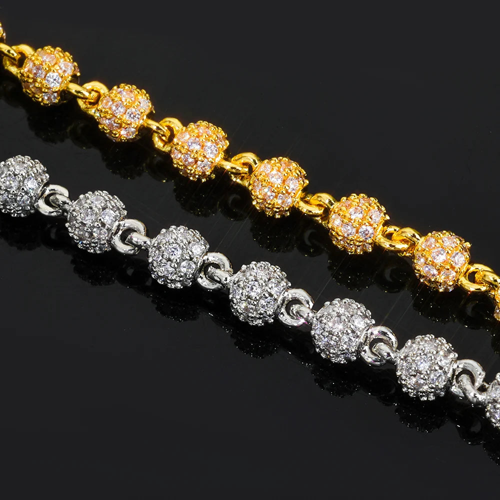 Luxury 18K Gold 4MM Bead Chain Bracelet with Full Diamond R