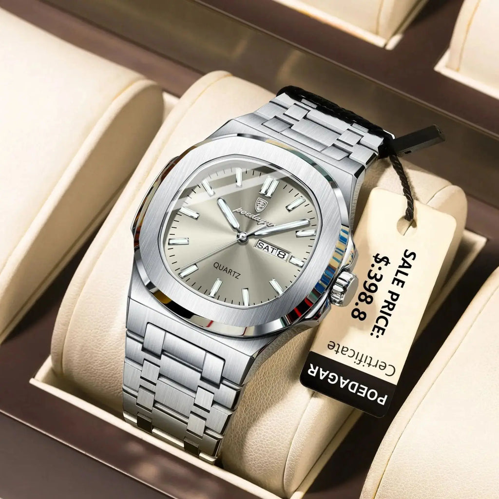 Trendy Casual Wristwatch For Men with Day-Date Stainless Steel