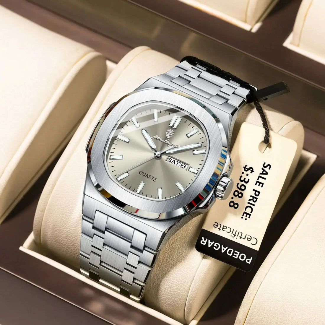 Trendy Casual Wristwatch For Men with Day-Date Stainless Steel