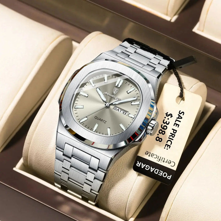 Trendy Casual Wristwatch For Men with Day-Date Stainless Steel