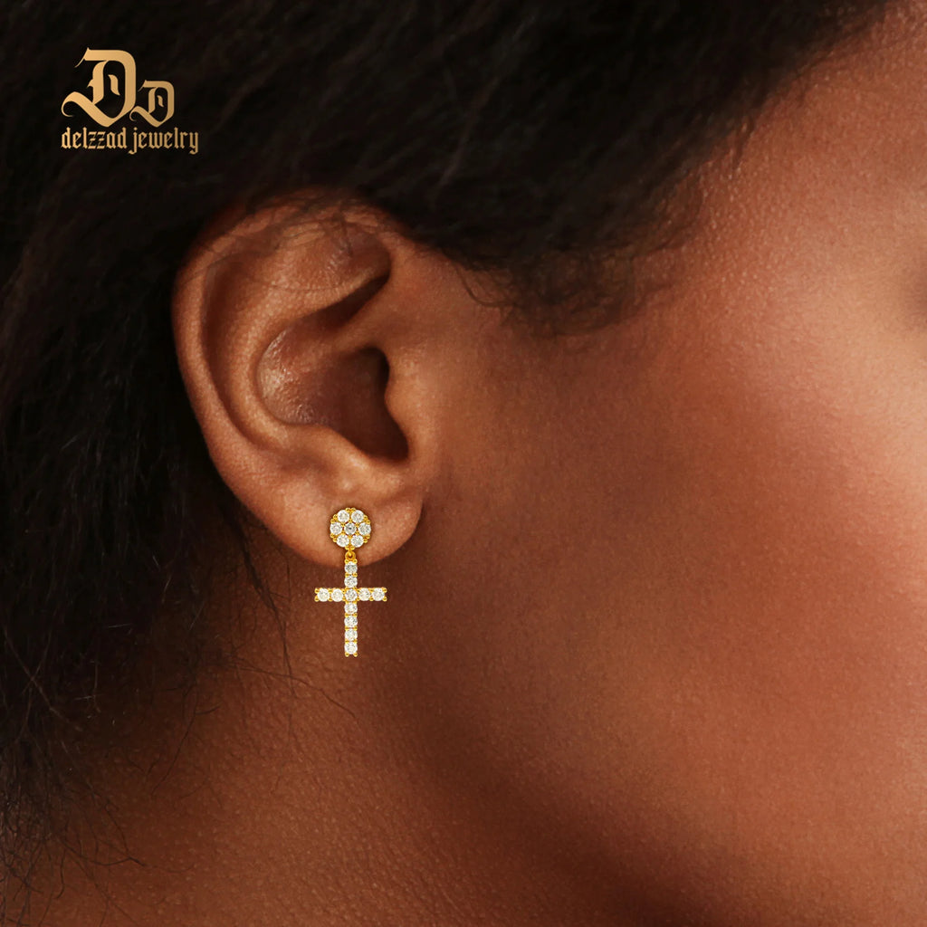 Authentic La Moissanite Cross Stud Earrings 100% Top Quality S925 Sterling Silver