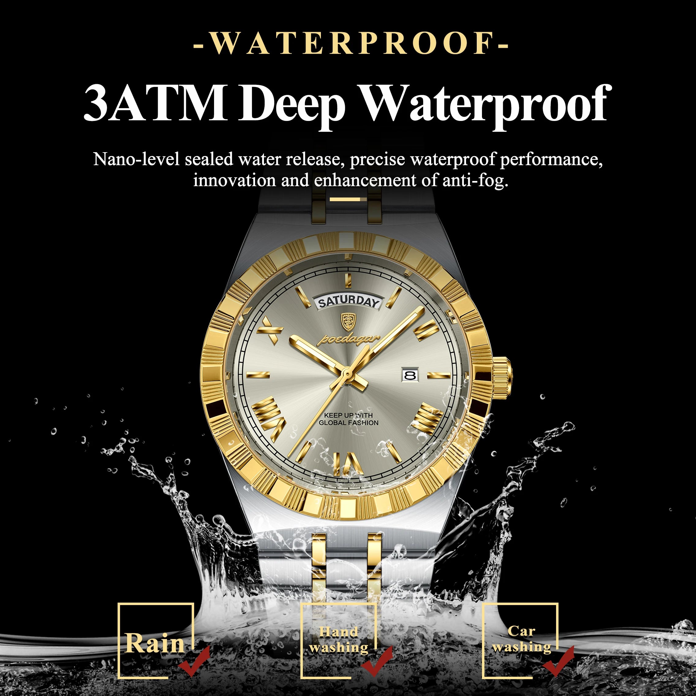 Business Man Watch with Date-Week Waterproof Quartz Material