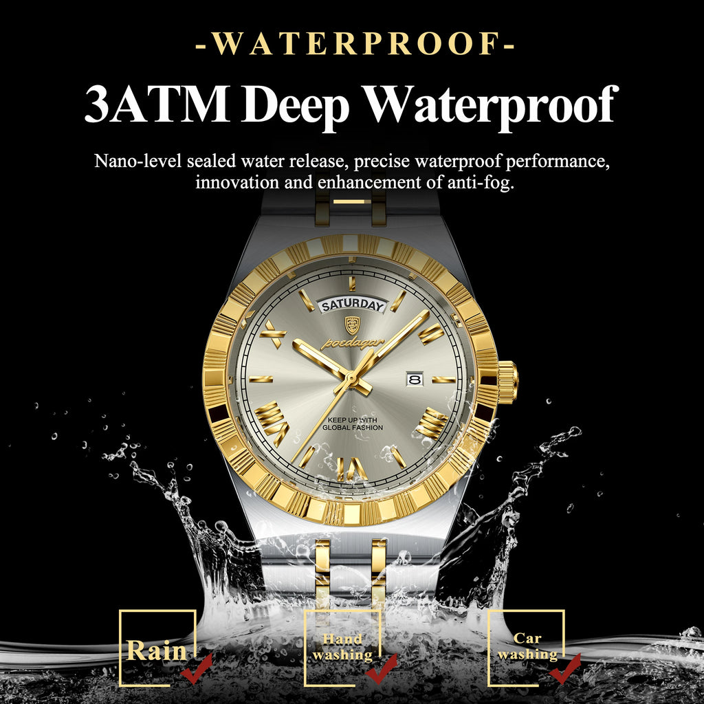 Business Man Watch with Date-Week Waterproof Quartz Material
